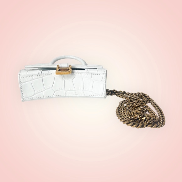 Balenciaga White Croc Embossed XXS Top Handle Crossbody Chain Bag - Picture 7 of 11